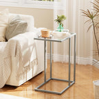 End Table,C Shaped Side Table for Sofa,Glass Couch Tray Snack Dinner Table for Living Room, Bedroom,TV Tray Table for Small Space,Living Room, Bedroom,Easy Assembly (Gray)