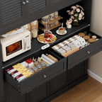 HIFIT 71“HX55“W Kitchen Hutch, Farmhouse Pantry Cabinet for Food Storage | Large Kitchen Pantry Cabinet with Countertop and Storage Drawers for Dining Living Room, Black