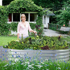 Land Guard Galvanized Raised Garden Bed Kit, Galvanized Planter Garden Boxes Outdoor, Oval Large Metal Raised Garden Beds for Vegetables…………