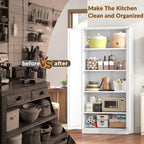 CJF White Kitchen Pantry Cabinet,71 Inch Tall Metal Storage Cabinet with 4 Adjustable Shelves and Doors, Freestanding Pantry Cabinet for Kitchen, Living Room, Dining Room, Bathroom, Easy to Assemble