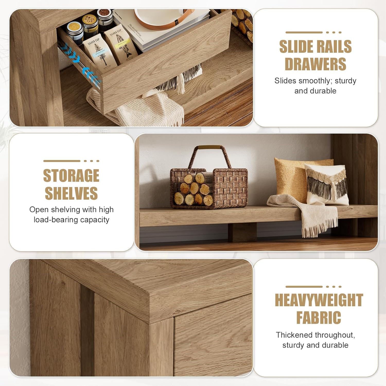 PAKASEPT 63'' Wood Console Table with Drawers, Farmhouse Entryway Table with Open Storage Shelf,Couch Table Behind,Long Foyer Tables for entryway, Sofa for Living Room Hallway,Natural