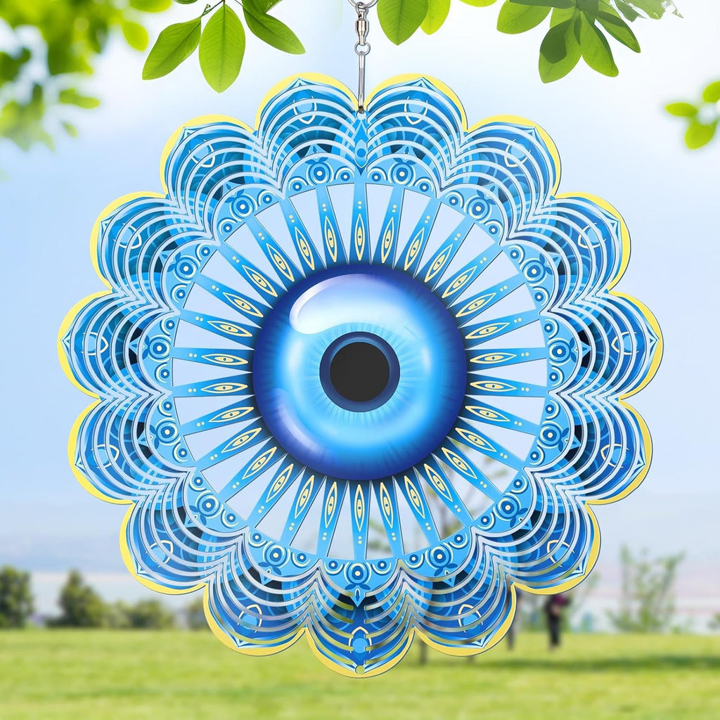 Blue Evil Eye Hanging Wind Spinners Outdoor Metal Evil Eye Decor Mandala 3D Stainless Steel Wind Spinner Protective Amulet for Home Outdoor Garden Yard Decoration (Mandala)