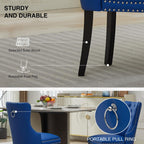 adochr PU Leather Dining Chairs Set of 6, Tufted Upholstered Dining Room Chair with Pull Ring and Solid Wood Legs, Blue