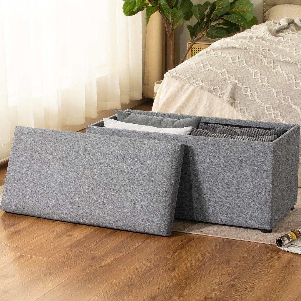 Adeco 35 Inches Storage Ottoman Bench, Non-Folding End of Bed Foot Rest Stools Ottoman with Thicker Foam Padded Seat, Upholstered Storage Chest for Living Room, Entryway, Bedroom