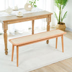 Entryway Bench, Solid Wood Kitchen Dining Bench, Mid Century Modern End of Bed Bench with Rattan Woven Top for Bedroom, Dining Room, Entry Way, 39.37" L x 11.2" W x 17.7" H, Natural
