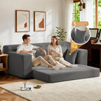 Oversized Loveseat, 3 Seater Pull Out Convertible Sofa Bed, 70" Gray Couch Fold Out Floor Couch Sleeper Sofa with 5 Pillows for Living Room Bedroom Lounge Small Space