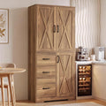 IRONCK Pantry Cabinet, Storage Cabinet with 3 Door & Drawer, Oak Brown | Adjustable Shelf. 67.5inch Tall. 5 Tier Freestanding. 150 lbs Per Shelf. Farmhouse Style. FSC-certified Wood. Anti-tip.