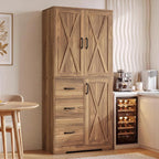 IRONCK Pantry Cabinet, Storage Cabinet with 3 Door & Drawer, Oak Brown | Adjustable Shelf. 67.5inch Tall. 5 Tier Freestanding. 150 lbs Per Shelf. Farmhouse Style. FSC-certified Wood. Anti-tip.