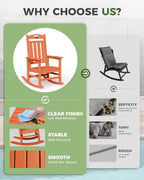 Oversized Outdoor Rocking Chair, High Back Porch Rocker Chair, HDPE All Weather Resistant Rocking Chairs for Patio, 380lbs Weight Capacity, Orange