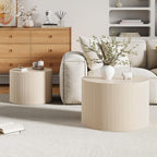 Round Coffee Table Set of 2, Modern Wooden Beige Nesting Coffee Tables for Living Room, No Assembly Required Circle Side Tables Set Accent End Table for Bedroom, Balcony