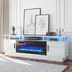 70" Fireplace TV Stand for TVs UP to 80", Electric Fireplace Entertainment Center with LED Lights & Storage Cabinets, TV Console for Living Room, Office, White-Black