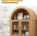 Polibi 71" Tall Arched Kitchen Pantry Cabinet with Glass Doors,Farmhouse Storage Cabinet with Adjustable Shelves & Barn Door Design,Large Freestanding Cupboard for Kitchen, Living, Dining Room,Oak