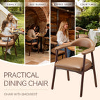 MALOL Leather Dining Chair with Armrest Set of 2, Upholstered Dining Room Chair with Curved Back and Wood Legs, Mid Century Modern Kitchen Chairs for Kitchen Dining Room,Brown