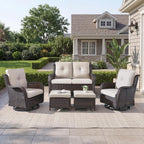 Belord 5 Piece Wicker Patio Furniture Set, Outdoor Swivel Rocker Chairs Set of 2 with Ottomans and Loveseat, All Weather Patio Conversation Furniture Set, for Porch Pool, Brown Wicker/Beige
