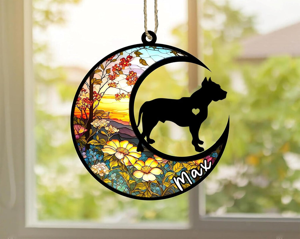 Personalized Dog Memorial, Custom Name Pit Bull Dog Christmas Ornament with Name, Custom Breeds, Pet Loss Light Catcher, Gifts for Lovers Loss of Pet Sympathy on Mothers Day Christmas