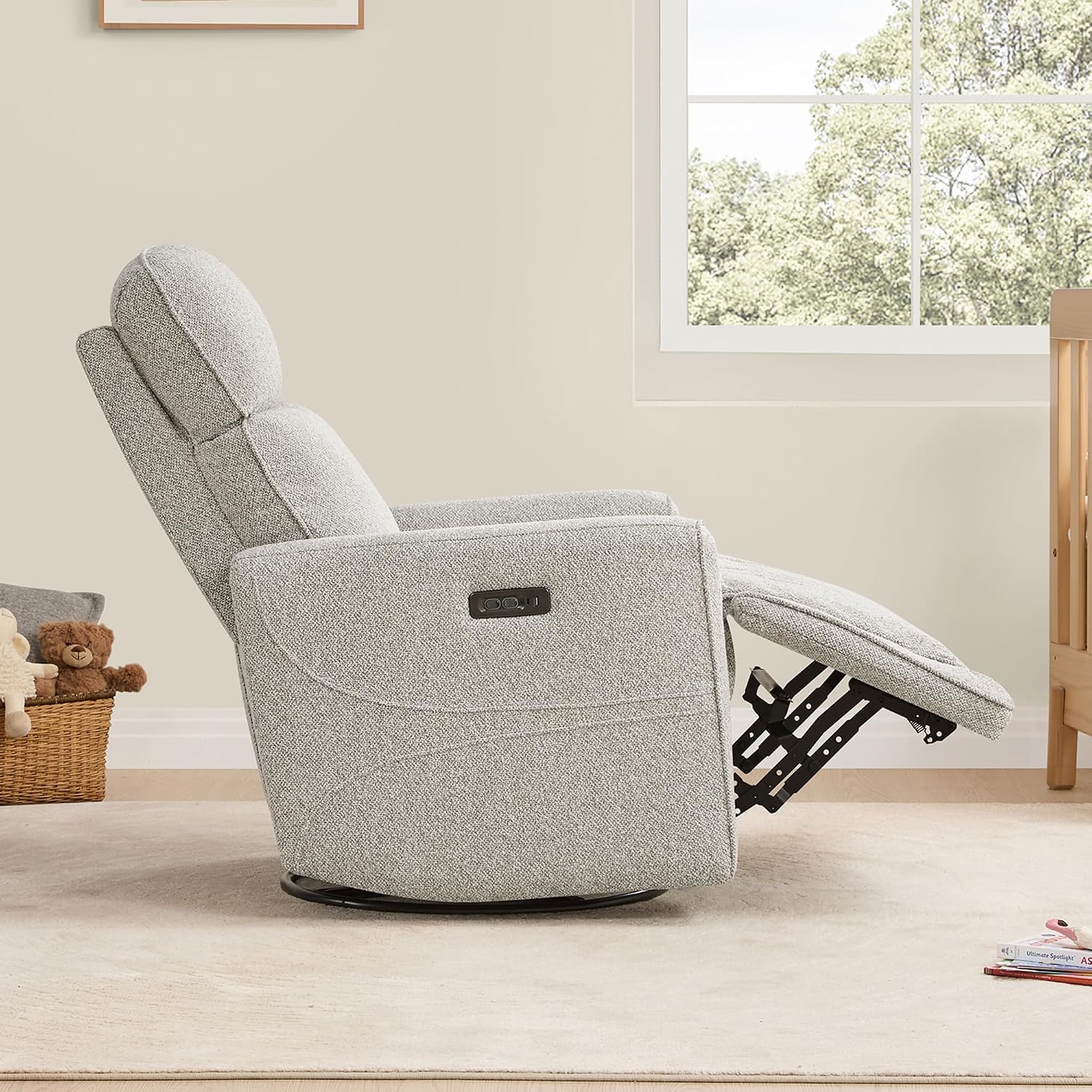 CHITA Power Swivel Glider Recliner Chair with Power Headrest, Light Grey