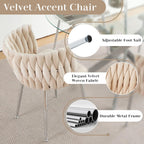 7 Piece Modern Dining Room Set, 51'' Luxury Minimalist Kitchen Table Set, 6 Person Clear Glass Top Rectangle Dinner Room Set, Beige Woven Dining Chair for Home Living Room Small Place (Silver)