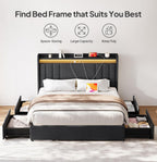 Queen Size Bed Frame with 4 Drawers, 51" Tall Storage Headboard, Grey