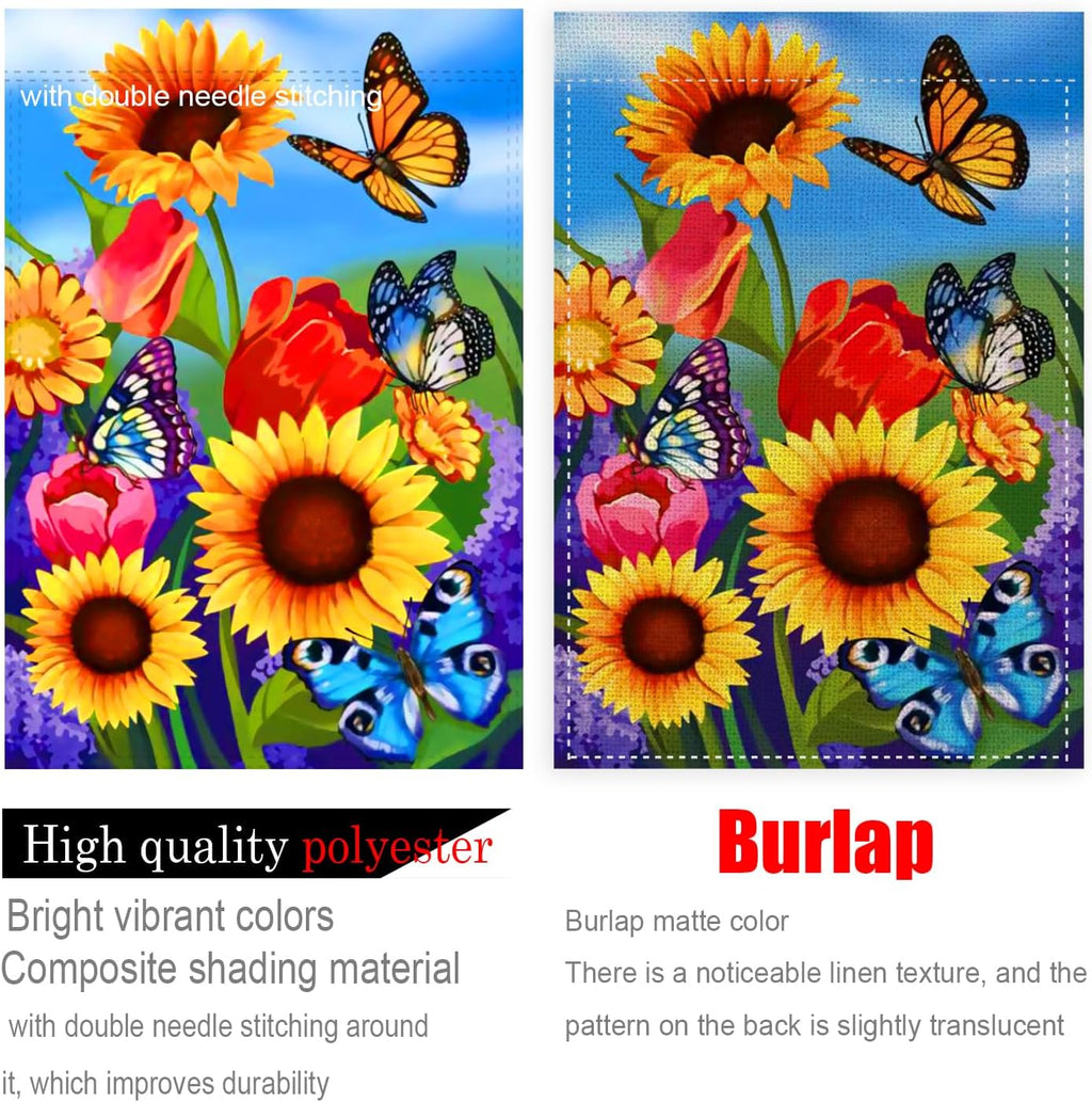 large Garden Flag 28x40 Double Sided sunflower flag, monarch Butterfly Floral Flower Welcome Garden Yard House Flags Outside Outdoor House sunflower Spring Summer Décor