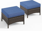 Sundale Outdoor Set of 2 Wicker Ottomans, 22.83" x 22.83" Outdoor Footrest with 4" Thick Large Cushions, All Weather Rattan Patio Ottoman for Footstool, Side Table (Blue)