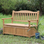 48.8in Wooden Outdoor Storage Bench with backrest, Patio Garden Bench 2-Seater, Weatherproof Storage Box Bench for Backyard, Porch, Terrace, Garden (Natural, Wood)