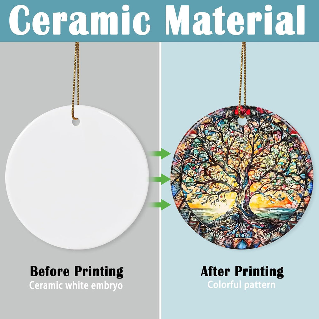 Colorful Ceramic Tree of Life Christmas Ornament, Tree of Life & Christmas Ornaments for Tree, Holiday Decor - Pattern C
