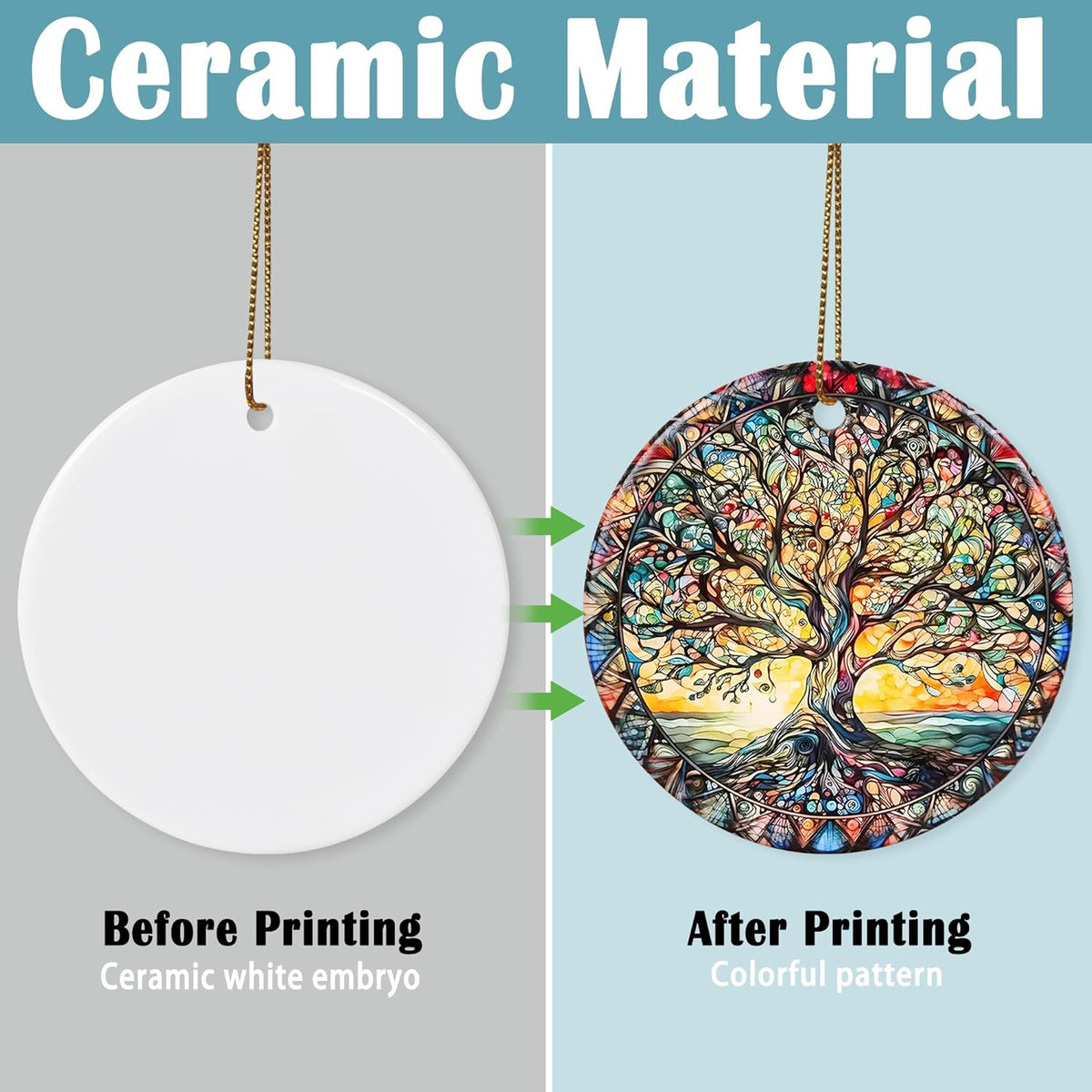 Colorful Ceramic Tree of Life Christmas Ornament, Tree of Life & Christmas Ornaments for Tree, Holiday Decor - Pattern C