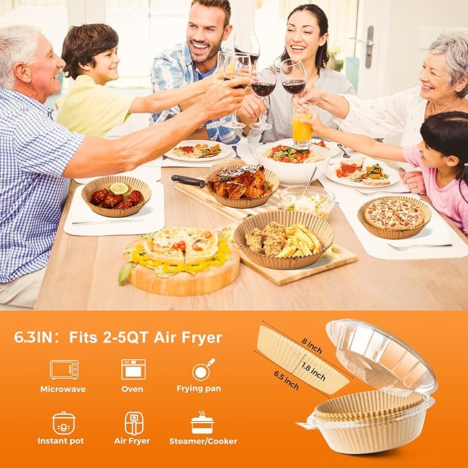 Vailnd Small Round Air Fryer Liners Disposable, 200 PCS 6.3" Air Fryer Paper Liners for Ninja AF101, Non-Stick and Oil Proof Baking Paper Liner for 2-4 qt Airfryer Basket