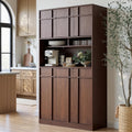 72" Pantry Cabinet, Tall Kitchen Pantry Storage Cabinet with Countertop, Adjustable Shelves, Mid Century Modern Wooden Kitchen Hutch with Skeleton Lines for Living Room, Dining Room, Walnut
