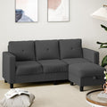 Shintenchi 76" Modern Upholstered Sectional Sofa Couch,L-Shaped Convertible Sofa with Storage Ottoman,Comfy Couches with Side Storage Pockets for Living Room,Dark Gray Corduroy Fabric