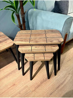 3-Piece Nesting Side Table Set Antique Pine Wood Modern Style Rectangular Tops 3 Heights 20 in 18.5 in 14 in - Brown