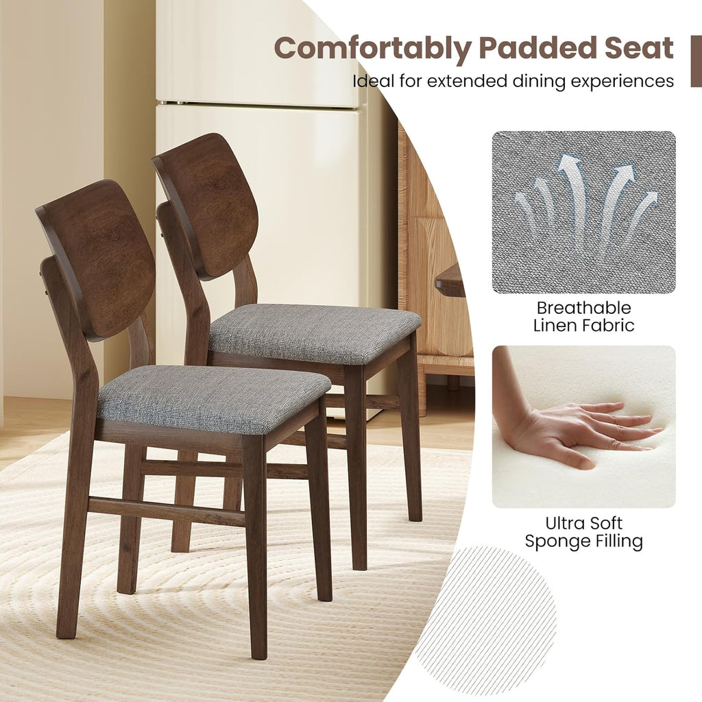 Giantex Wooden Dining Chairs Set of 4, Farmhouse Upholstered Kitchen Chairs w/Rubber Wood Frame, Gray Padded Seat, Curved Back, Armless Fabric Side Chairs for Dining Room, Living Room