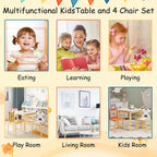 5 Pieces Table and Chair Set, Cartoon Animals Pattern Activity Play Set with Solid Wood Legs, Wooden Furniture for Playroom, Daycare & Kindergarten