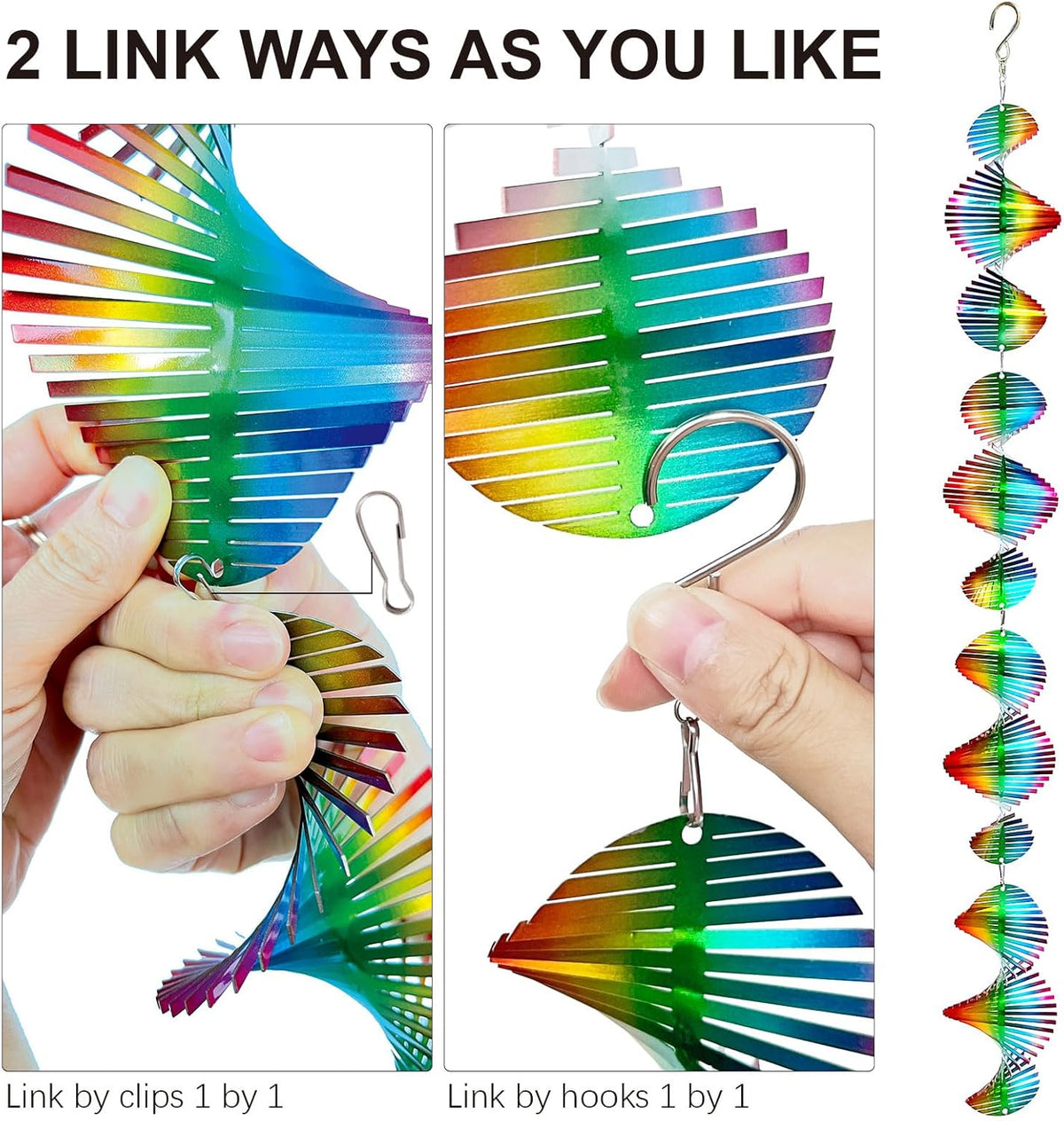Rainbow Wave Wind Spinners Outdoor Hanging Garden Decor,Bird Deterrents for Outside,Sparkly Reflective Wind Spinner,Stainless Steel Bird Scare Devices-Scare Birds Away from Yard Patio Farm