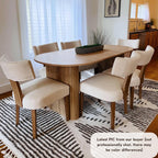 Modern Upholstered Dining Chairs Set of 6, Curved Mid Back, Farmhouse Beige Linen Dining Room Chairs, Natural Wooden Armless Side Chair for Small Space/Kitchen/Restaurant