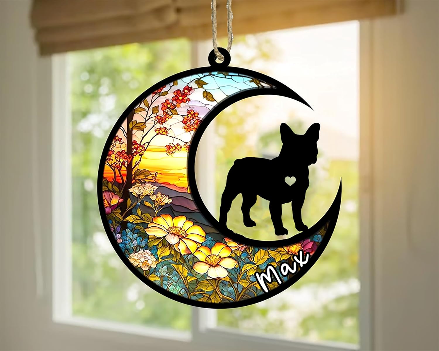Personalized Dog Memorial, Custom Name French Bulldog-Frenchie Dog Christmas Ornament with Name, Custom Breeds, Pet Loss Light Catcher, Gifts for Lovers Loss of Pet Sympathy on Mothers Day Christmas