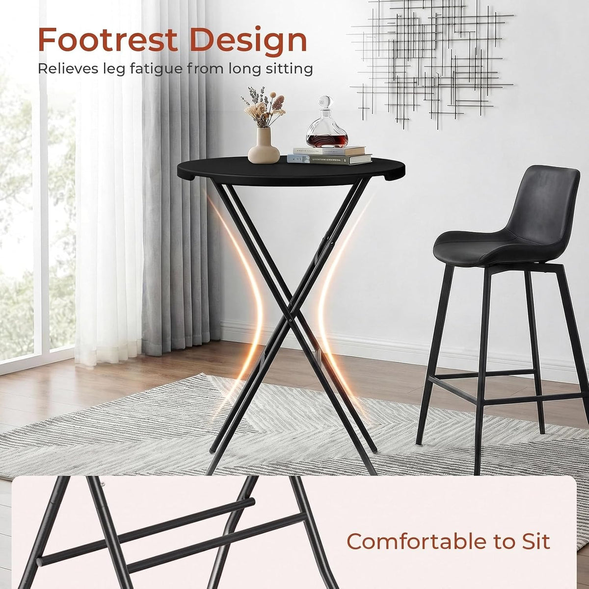 TLSUNNY 4Pcs 32" Folding Round Cocktail Table, High Top Bar Table, Black | Portable Folding Chair for Saving Space, with Locking Leg,Stable Crossbar,for Party, Commercial Events,Bistro,Indoor,Outdoor