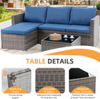 Shintenchi 4 Pieces Patio Furniture Set, 2-in-1 Convertible Sectional Sofa & Chaise Lounge, All-Weather Wicker Rattan Sofa Couch with Cushions & Coffee Table for Yard, Garden, Porch, Poolside