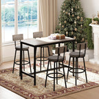 Zevemomo Dining Table Set for 4, 5-Piece Bar Table Set, Kitchen Table and Chairs, Counter Height High Top Table with 4 PU Upholstered Stools, Space-Saving Pub Table Sets for Small Space, Gray