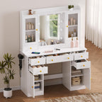 HUANLEGO White Vanity Desk with Mirror and Lights for Girls Women