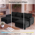 URRED Oversized Modular Sectional Sofa，Solid Black：122" U Shaped | Modern Comfy Cloud Couch with Movable Ottoman and Pillow, Deep Seat Couches for Living Room, Bedroom or Apartment
