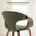 Zouron Mid Century Modern Dining Chair, Faux Leather Armchair with Wooden Legs, Padded Upholstery Accent Desk Chair No Wheels for Living Room Kitchen, Green