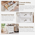 Farmhouse 26"H Nightstand Set of 2, 23.6"W End Table with Charging Station | 3 Drawers Storage, Wood Side Table w/Roman Column, Bedside Cabinet for Bedroom, Living Room, Antique White