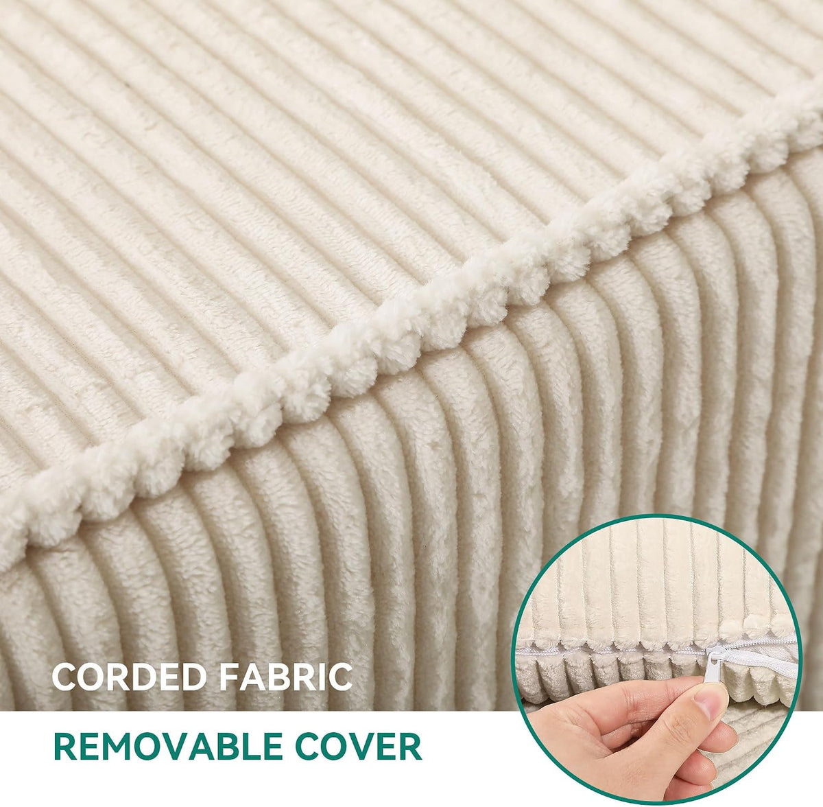 YITAHOME 29 Inch Cloud Modular Sofa Ottomans Corduroy for Living Room Bedroom, No Assembly Needed, Milky White | No Assembly Needed, Milky White