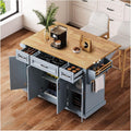 54-Inch Rolling Kitchen Island with Drop Leaf | Grey Blue