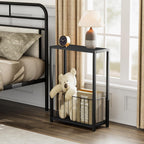 Homleke Narrow Side Table with Magazine Holder, Skinny End Table Perfect for Small Spaces, Space-Saving Design for Living Room, Bedroom, or Office, 7.1" D x 16.9" W x 23.6" H, Black