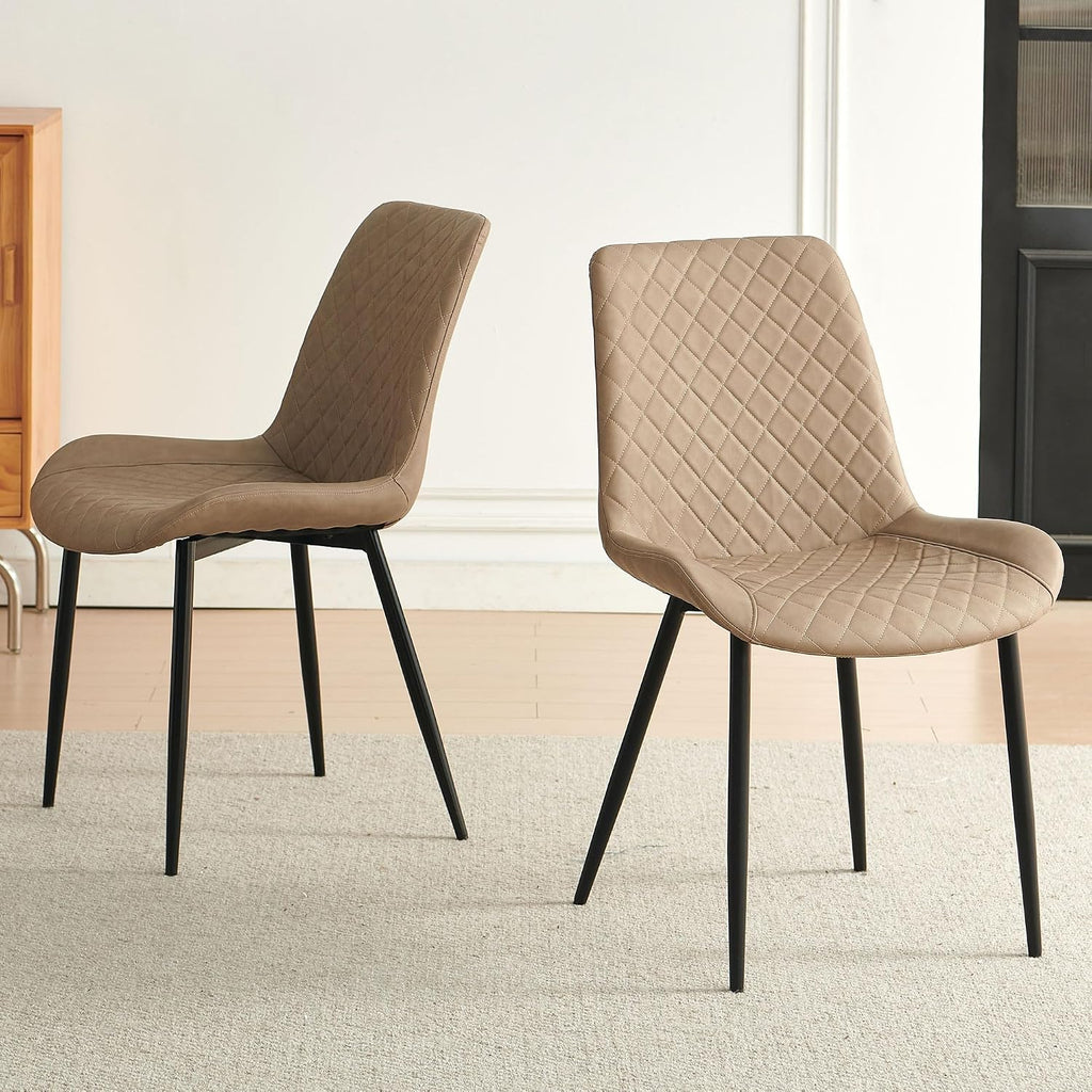 Dining Chairs Set of 4, Modern Upholstered Faux Leather Dining Room Chairs with Diamond Quilted Cushion, Sturdy Metal Legs, Easy Assembly (4 Chairs, Beige)
