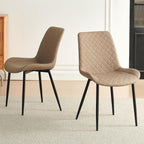 Dining Chairs Set of 4, Modern Upholstered Faux Leather Dining Room Chairs with Diamond Quilted Cushion, Sturdy Metal Legs, Easy Assembly (4 Chairs, Beige)