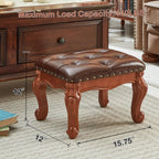 Foot Stools Ottoman, Small Vintage Leather Footstool for Living Room, Solid Wooden Ottoman Foot Rest,Shoe Change Bench at the Entrance (Warm Brown)