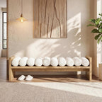 Tribesigns 59'' Wooden Entryway Bench with Boucle Cushion, Upholstered Fabric End of Bed Bench, Aesthetic Large Oval Ottoman for Living Room, Hallway (Removable Cushion)